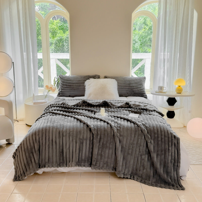 Superweiche Kaninchenfell-Optik Decke für warme Abende auf Sofa & Bett